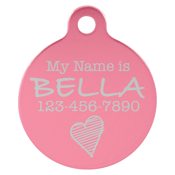 Pink 1" Laserable Anodized Aluminum Round Pet Tag with Tab