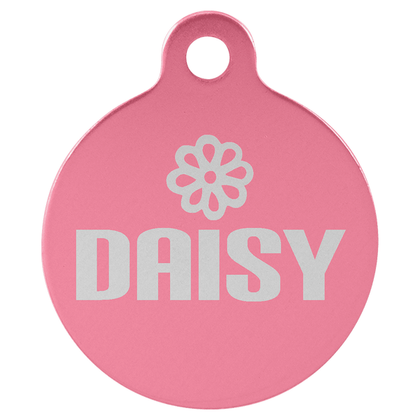 Pink 1 1/4" Laserable Anodized Aluminum Round Pet Tag with Tab