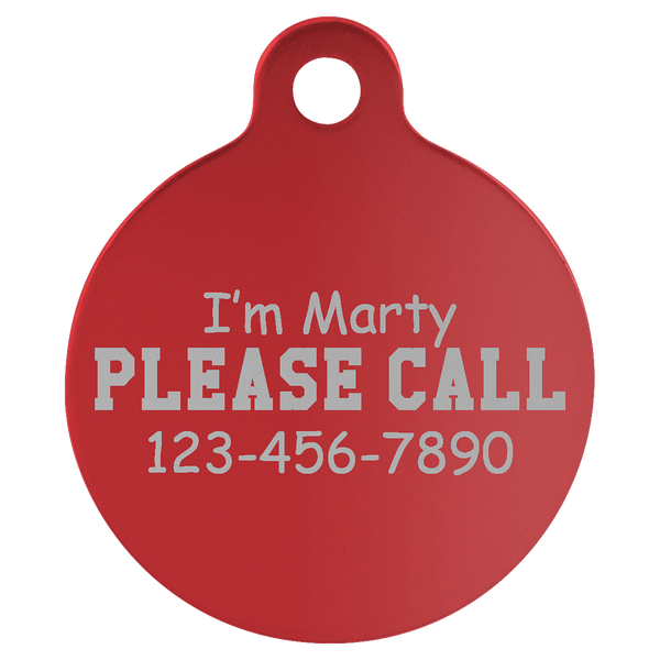 Red 1 1/4" Laserable Anodized Aluminum Round Pet Tag with Tab
