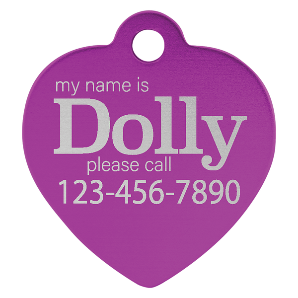 Purple 1" x 1" Laserable Anodized Aluminum Heart Pet Tag