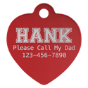 Red 1" x 1" Laserable Anodized Aluminum Heart Pet Tag