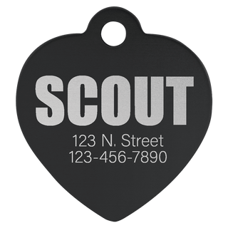 Black 1 1/4" x 1 1/4" Laserable Anodized Aluminum Heart Pet Tag