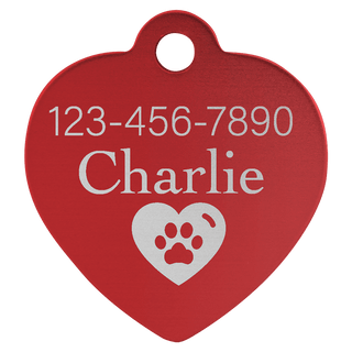 Red 1 1/4" x 1 1/4" Laserable Anodized Aluminum Heart Pet Tag