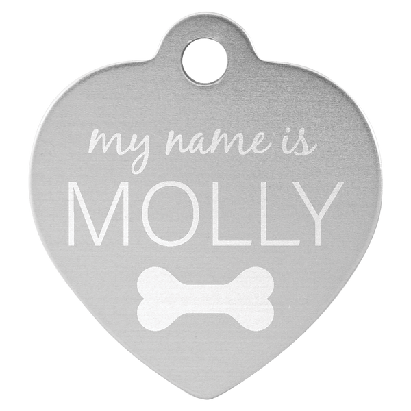 Silver 1 1/4" x 1 1/4" Laserable Anodized Aluminum Heart Pet Tag