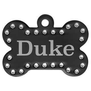 Black 1 1/2" x 1" Laserable Anodized Aluminum Swarovski Bling Bone with Tab