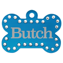 Blue 1 1/2" x 1" Laserable Anodized Aluminum Swarovski Bling Bone with Tab
