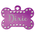 Purple 1 1/2" x 1" Laserable Anodized Aluminum Swarovski Bling Bone with Tab