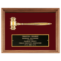 Gold Electroplated Gavel in a Walnut Frame with Maroon Velour Background and Black Laserable Brass 10" x 13" plate