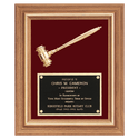 Gold Electroplated Gavel in a Walnut Frame with Maroon Velour Background and Black Laserable Brass 15" x 18" Plate