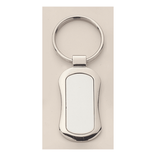 1" x 3 1/4" Polished Silver Key Ring with Matte Silver Laserable Anodized Aluminum Insert
