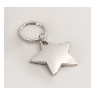 1 7/8" x 3" Polished Silver Star Key Ring