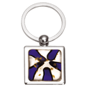 Blue 1 1/4" x 2 3/4" Art Glass Decorated Key Ring