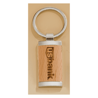 7/8" x 1 1/4" Rectangle Silver Key Ring with Maplewood Insert