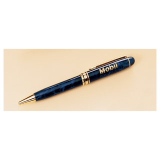 Blue Marble Brass Pen with Clear 5 1/4" Plastic Pen Case