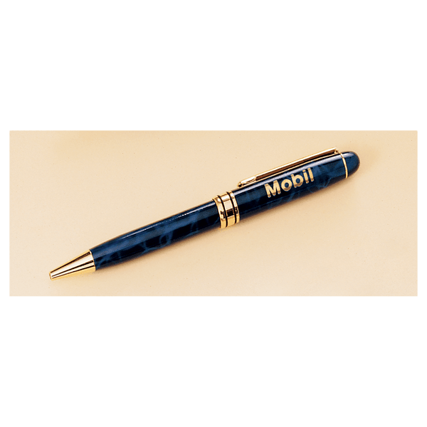Blue Marble Brass Pen with Clear 5 1/4" Plastic Pen Case