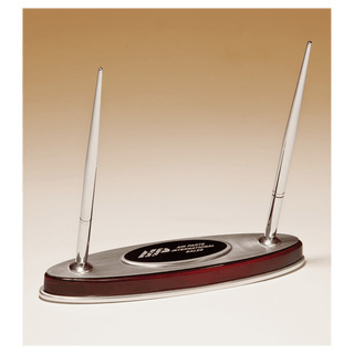 6 1/2" x 7 3/8" Rosewood Piano Finish Pen Set with Silver Aluminum Accents