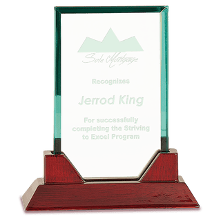 7 3/4" Jade Rectangle Prestige Glass with Rosewood Piano Finish Base