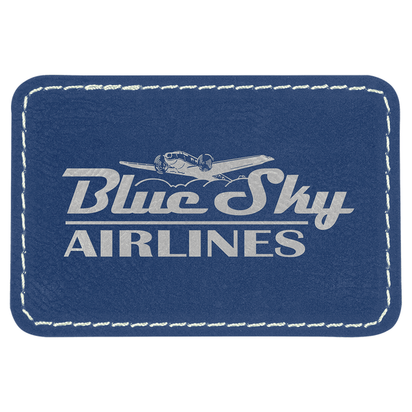 Blue/Silver 3" x 2" Rectangle Laserable Leatherette Patch with Adhesive