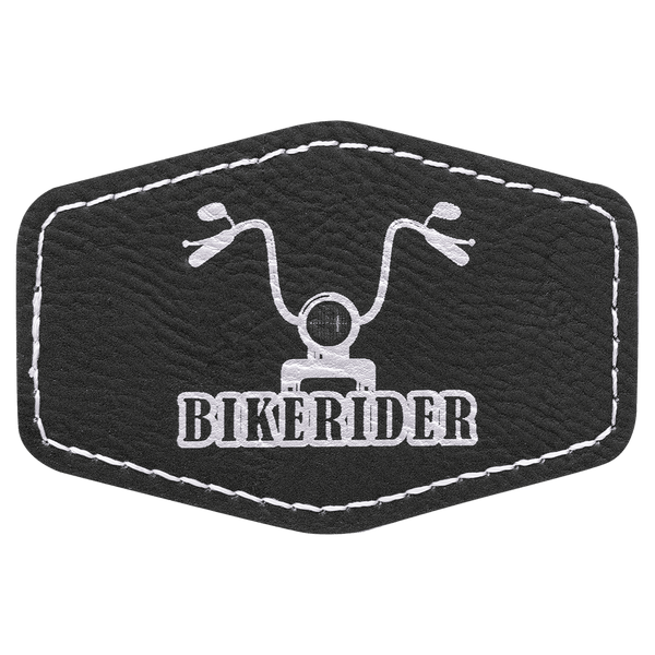 Black/Silver 3" x 2" Hex Laserable Leatherette Patch with Adhesive