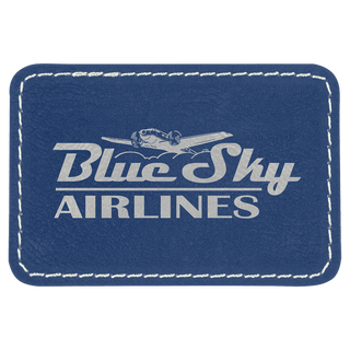 3" x 2" Blue/Silver Rectangle Patch Laserable Leatherette with Kota Pro Adhesive