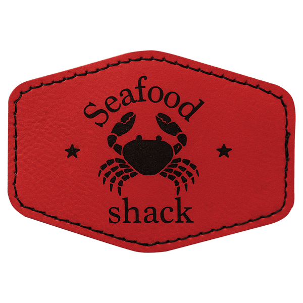 Red 3 1/2" x 2 1/2" Hex Laserable Leatherette Patch with Adhesive