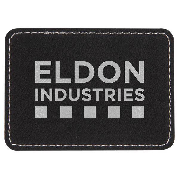 Black/Silver 3 1/2" x 2 1/2" Laserable Leatherette Rectangle Patch with Kota Pro Adhesive