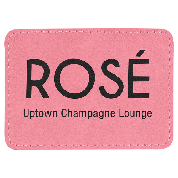 Pink 3 1/2" x 2 1/2" Laserable Leatherette Rectangle Patch with Kota Pro Adhesive