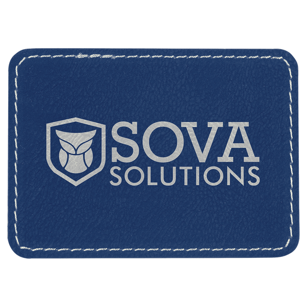 Blue/Silver 3 1/2" x 2 1/2" Laserable Leatherette Rectangle Patch with Kota Pro Adhesive