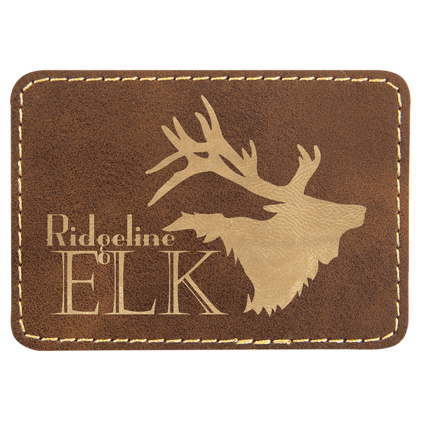 Rustic/Gold 3 1/2" x 2 1/2" Laserable Leatherette Rectangle Patch with Kota Pro Adhesive