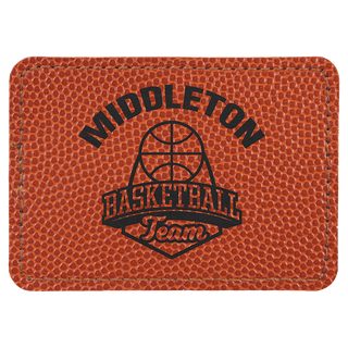 Basketball 3 1/2" x 2 1/2" Laserable Leatherette Rectangle Patch with Kota Pro Adhesive