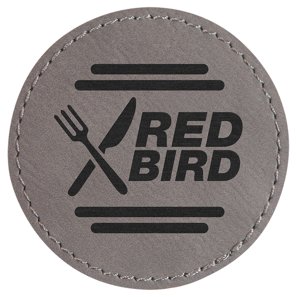 Gray 2 1/2" Round Laserable Leatherette Patch with Adhesive