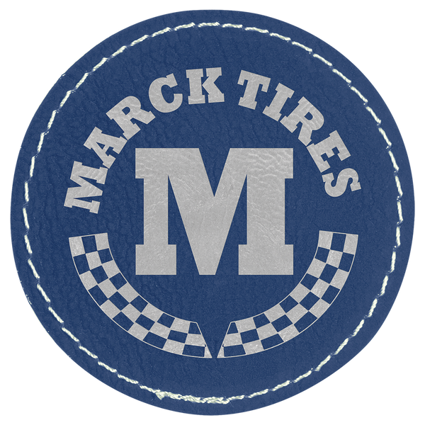 Blue/Silver 2 1/2" Round Laserable Leatherette Patch with Adhesive