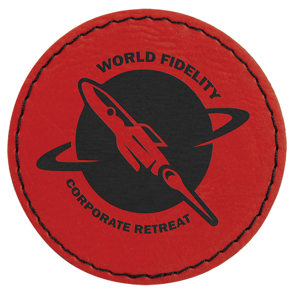 Red 2 1/2" Round Laserable Leatherette Patch with Adhesive