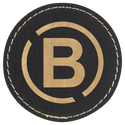 Black/Gold 2 1/2" Laserable Leatherette Round Patch with Kota Pro Adhesive