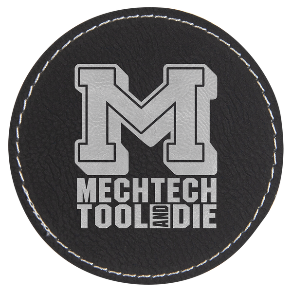 Black/Silver 3" Round Laserable Leatherette Patch with Adhesive