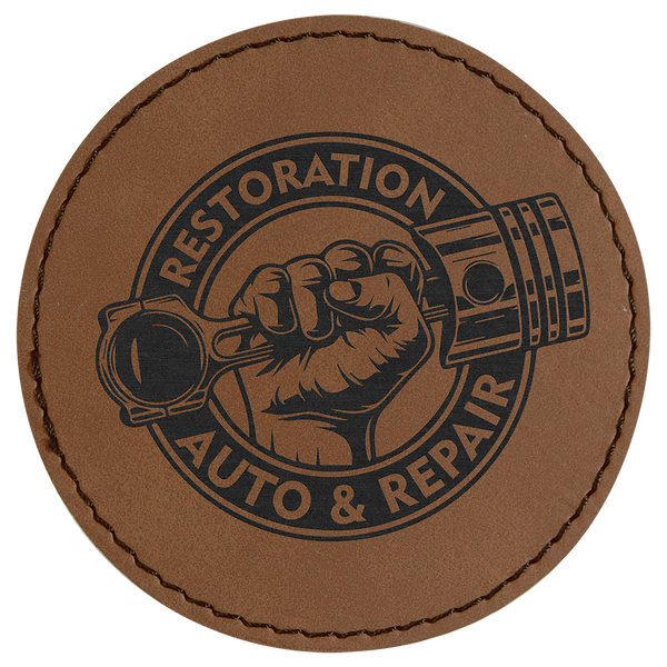 Dark Brown 3" Round Laserable Leatherette Patch with Adhesive