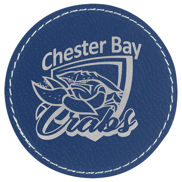 Blue/Silver 3" Round Laserable Leatherette Patch with Adhesive