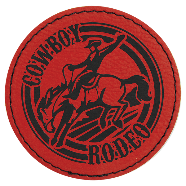 Red 3" Round Laserable Leatherette Patch with Adhesive