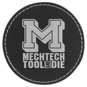 Black/Silver 3" Laserable Leatherette Round Patch with Adhesive