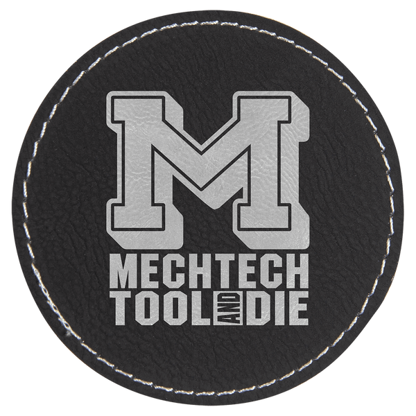 Black/Silver 3" Laserable Leatherette Round Patch with Adhesive