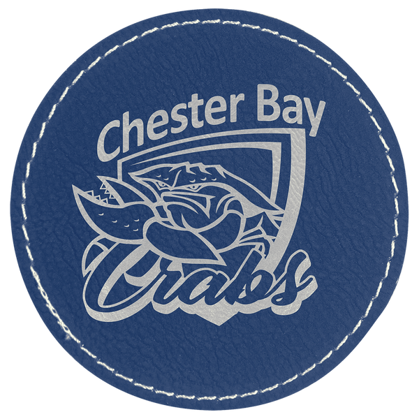Blue/Silver 3" Laserable Leatherette Round Patch with Adhesive