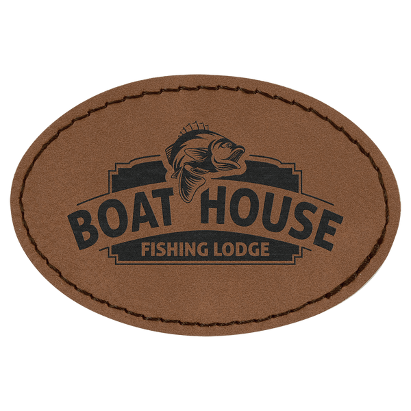 Dark Brown 3" x 2" Oval Laserable Leatherette Patch with Adhesive