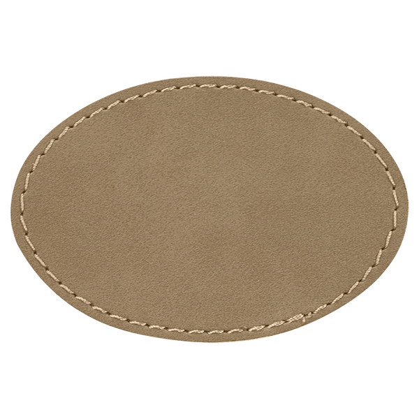 Light Brown 3" x 2" Laserable Leatherette Oval Patch with Kota Pro Adhesive