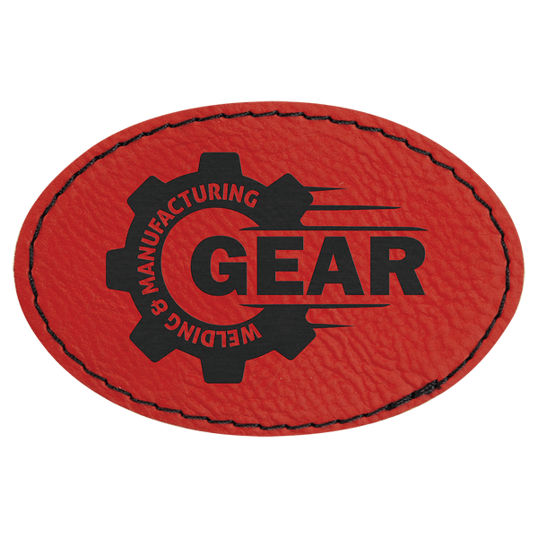 Red 3" x 2" Laserable Leatherette Oval Patch with Kota Pro Adhesive