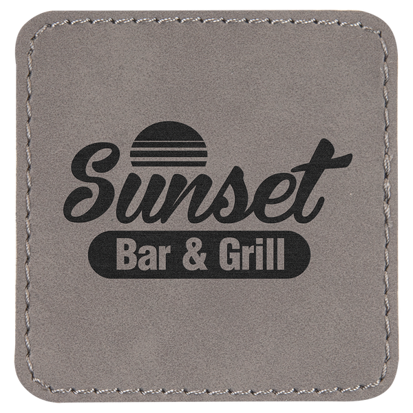 Gray 2 1/2" x 2 1/2" Square Laserable Leatherette Patch with Adhesive
