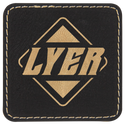 Black/Gold 2 1/2" x 2 1/2" Square Laserable Leatherette Patch with Adhesive