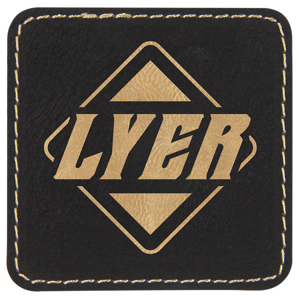 Black/Gold 2 1/2" x 2 1/2" Square Laserable Leatherette Patch with Adhesive