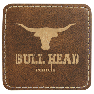 2 1/2" x 2 1/2" Rustic/Gold Laserable Leatherette Patch with Adhesive
