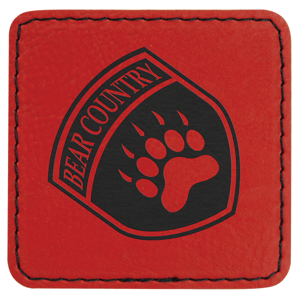 Red 2 1/2" x 2 1/2" Laserable Leatherette Patch with Adhesive