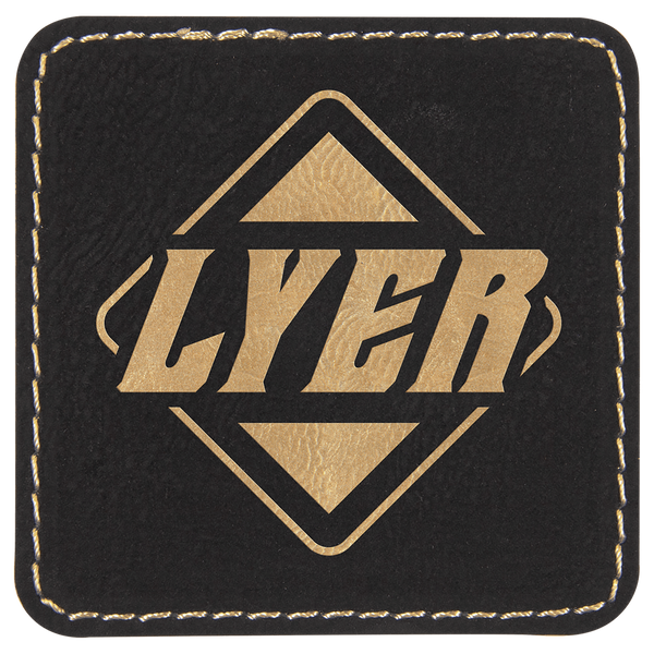Black/Gold 2 1/2" x 2 1/2" Laserable Leatherette Square Patch with Kota Pro Adhesive